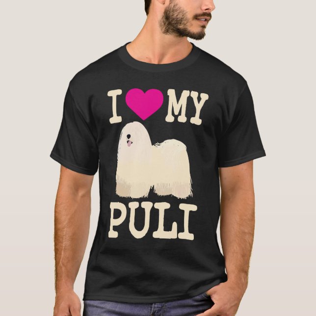 T-shirt J'Aime Mon Puli Cute Hongrois Puli Dreadlock Chien (Devant)