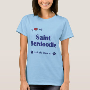 T-shirt J'aime mon saint Berdoodle (le chien femelle)