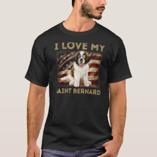 T-shirt J'aime mon Saint Bernard Papa maman Drapeau améric