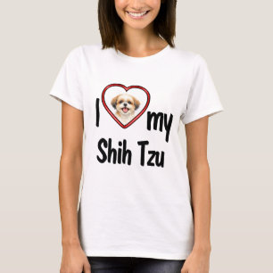 T-shirt J'aime mon Shih Tzu - Photo de chien avec cœur rou