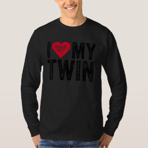 T-shirt J'Aime Mon Twin Red Heart Funny Distressed Retro