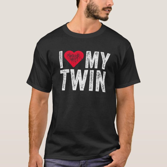 T-shirt J'Aime Mon Twin Red Heart Trouvé Retro 1 (Devant)