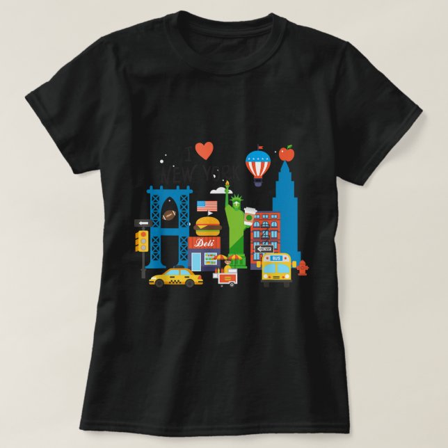 T-shirt J'aime New York City NY Icons Souvenir Cadeau (Design devant)