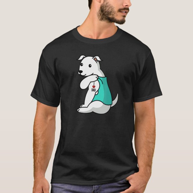 T-shirt J'aime papa tatouage Chien Blanc Père (Devant)