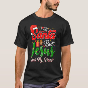 T-shirt J'Aime Père Noël Mais Jésus A Mon Coeur Santa Hat 
