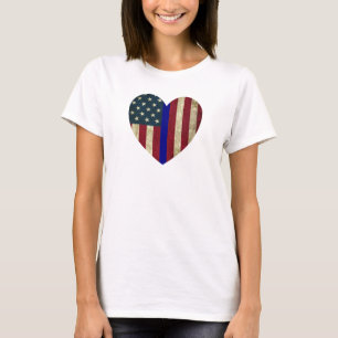 T-shirt J'aime Police Mince Ligne Bleue Américain Coeur Dr