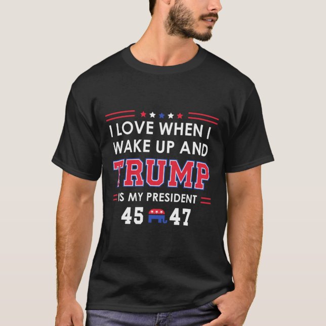 T-shirt J'Aime Quand Je Me Réveille Le Matin Donald Trump (Devant)