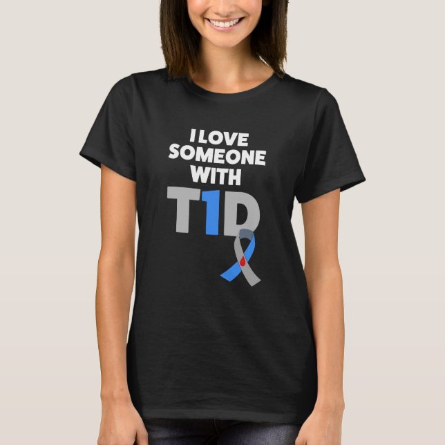 T-shirt J'aime quelqu'un avec la chemise du diabète T1D de (Devant)