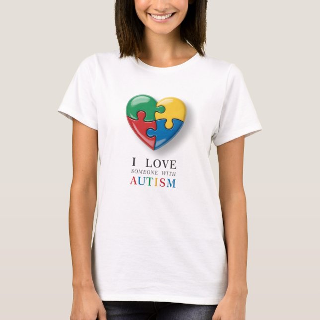 T-shirt J'aime quelqu'un avec l'autisme - Puzzle symbole d (Devant)