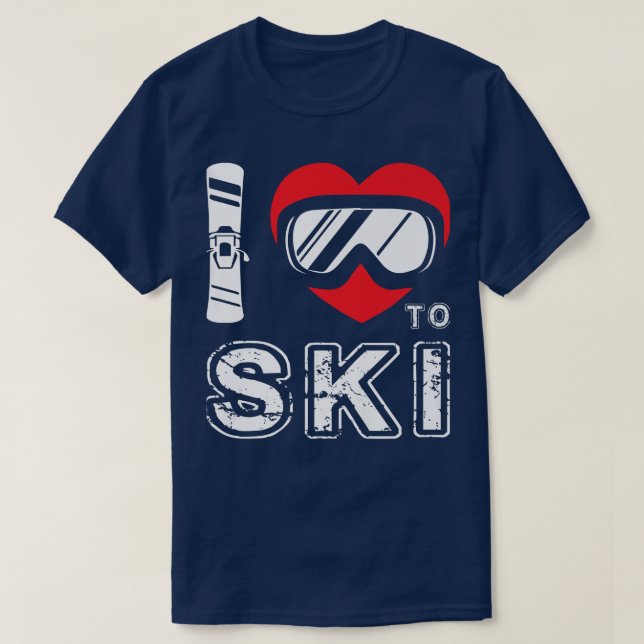 T-shirt J'Aime Skier Hiver Sport Snowboard Skier Ski (Design devant)