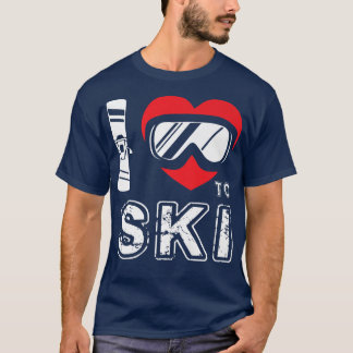 T-shirt J'Aime Skier Hiver Sport Snowboard Skier Ski