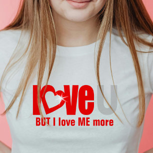 T-shirt J'aime U MAIS je m'aime PLUS rouge, gris & blanc t