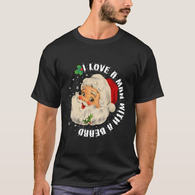 T-shirt J'Aime Un Homme Avec Une Barbe Cadeaux De Noël Pou (Devant)