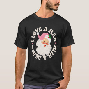 T-shirt J'Aime Un Homme Avec Une Barbe Père Noël Rétro Chr