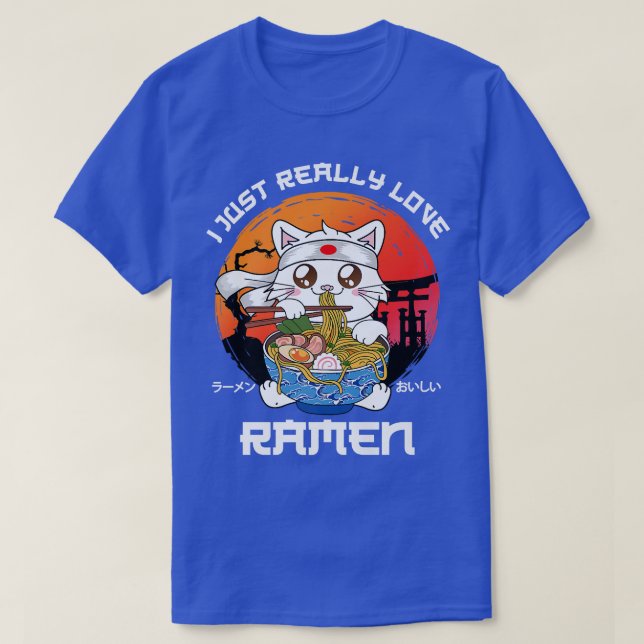 T-shirt J'Aime Vraiment Ramen Chat Japonais Ramen Noodle (Design devant)