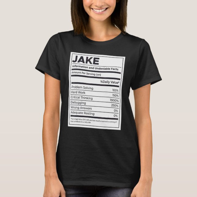 T-shirt Jake Information sur la nutrition Problème Résoudr (Devant)