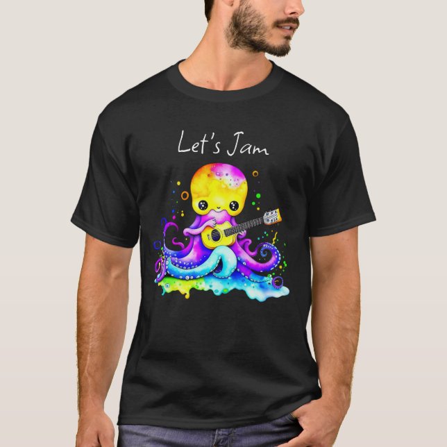 T-shirt Jam | Octopus Jouer Guitare Acoustique (Devant)