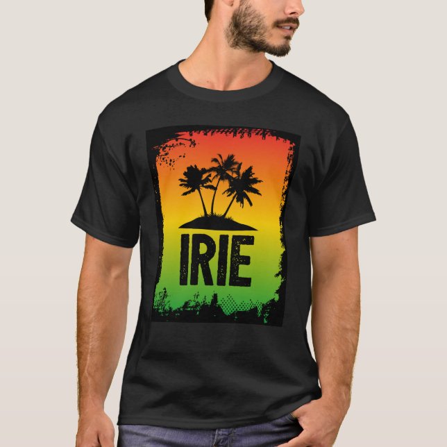 T-shirt Jamaïcain IRIE Palmiers tropicaux Couleurs Rasta (Devant)