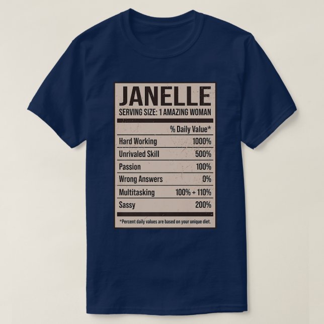 T-shirt Janelle Valeur nutritive Nom Pseudo Alias Titre (Design devant)