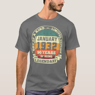T-shirt January 1932 90th Birthday Gift 90 Years Of Being 