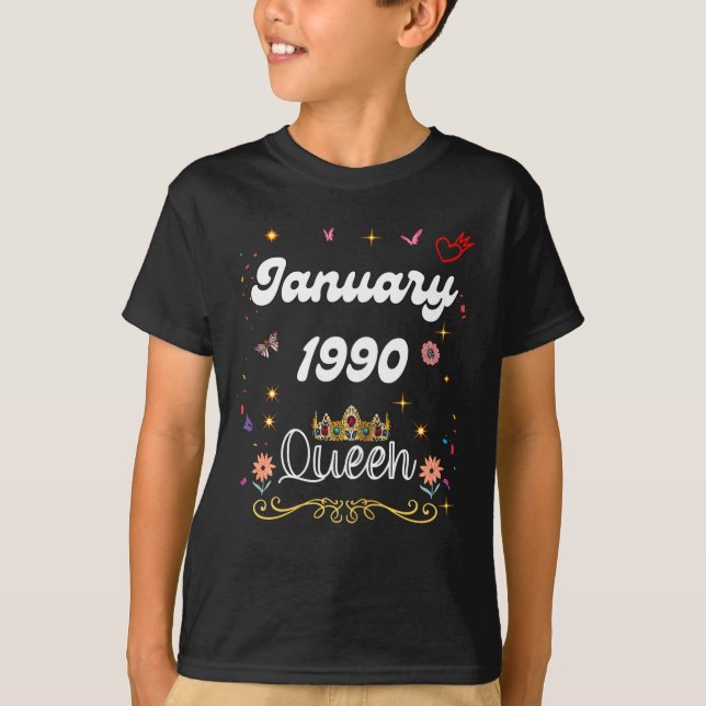 T-shirt January 1990 Queen Since January 1990 Birthday Gir (Devant)