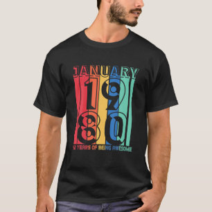 T-shirt Janvier 1980 42 Ans D'Être Vintage Awesome 42T