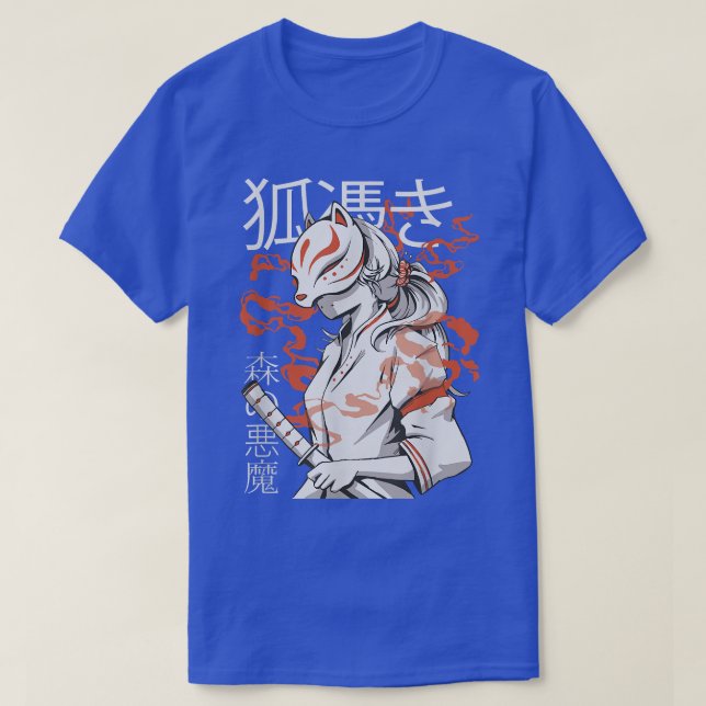 T-shirt Japan Anime Mask Kitsune, Forest Devil Style Samur (Design devant)
