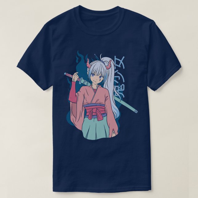 T-shirt Japanese Anime Démon Samouraï Ninja Fille Katana S (Design devant)