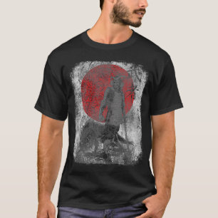 T-shirt Japanese Art Samurai Wolf Vintage Fighter Retro De