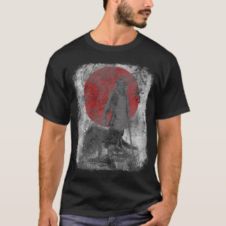 T-shirt Japanese Art Samurai Wolf Vintage Fighter Retro De