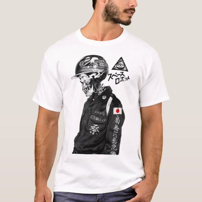 T-shirt Japanese Cyberpunk Skullface Urban Style  (Devant)