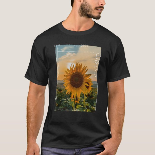 T-shirt Japanese Floral Sunflower Streetwear Aesthetic (Devant)