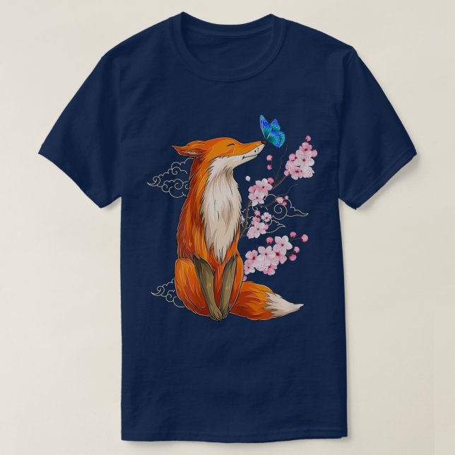 T-shirt Japanese Fox Cherry blossom Flower sakura trees Ka (Design devant)