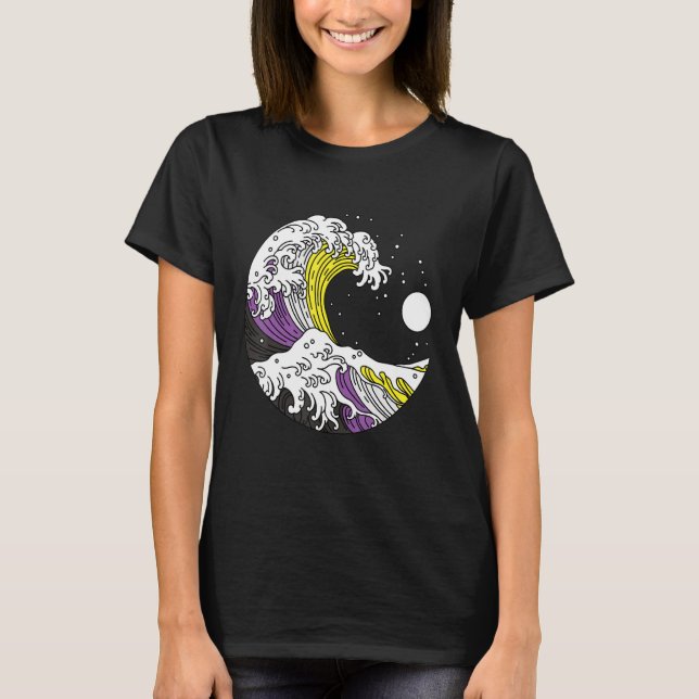 T-shirt Japanese Great Wave Non Binary Pride Flag Nonbinar (Devant)