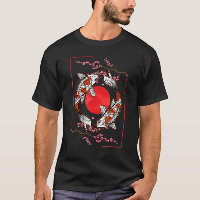 T-shirt Japanese Koi Carp Sakura Retro Japan Koi Carp (Devant)