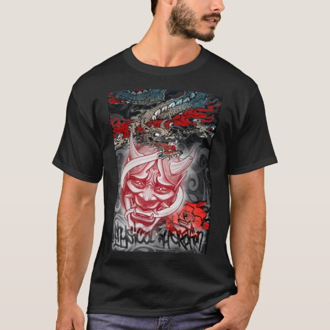 T-Shirt Japanese mask and dragon (Front)