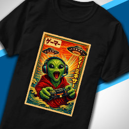 T-shirt Japanese Retro Vintage UFO Alien Funny Gamer