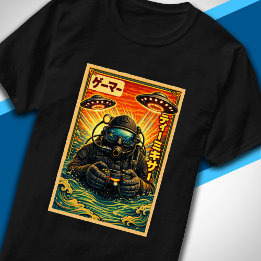 T-shirt Japanese Retro Vintage UFO Scuba Diver Funny Gamer