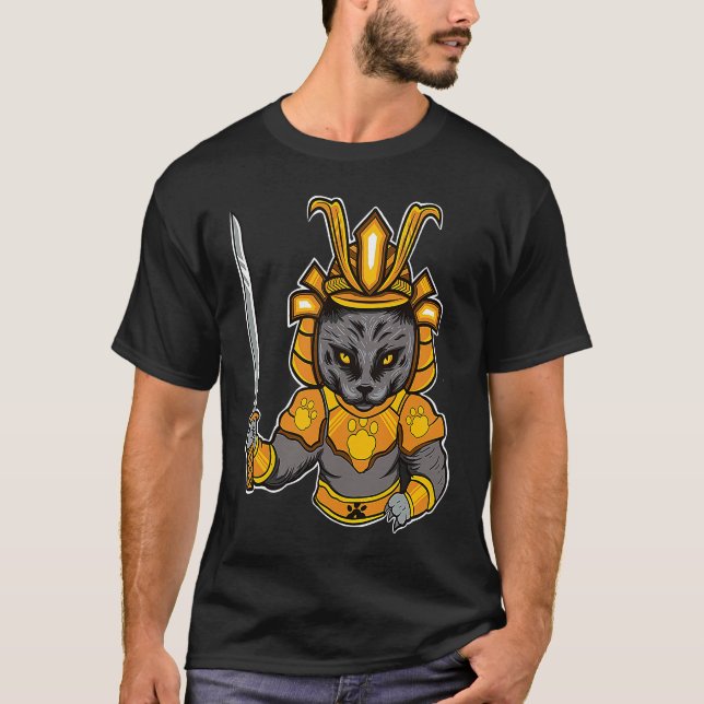 T-shirt Japanese Samurai Katana Ninja Cat Sword Feline Oyo (Devant)