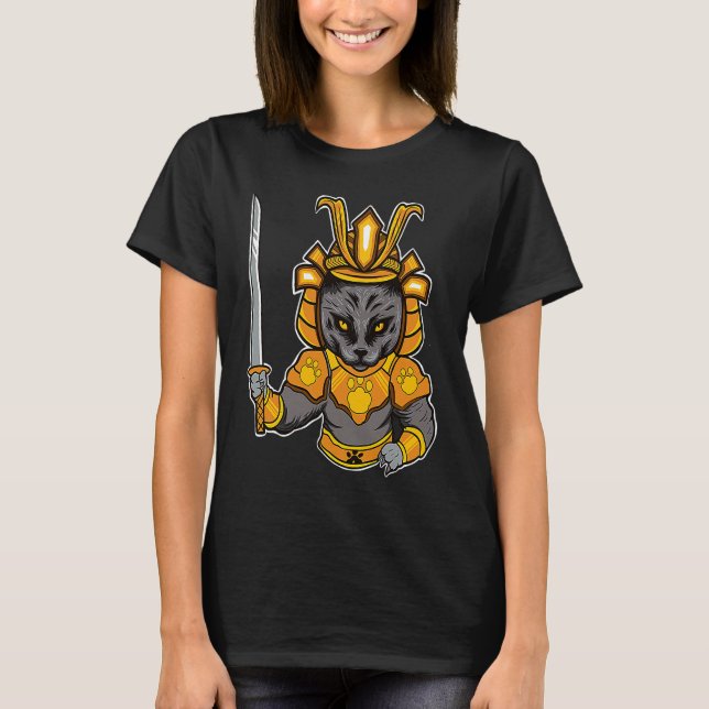 T-shirt Japanese Samurai Katana Ninja Cat Sword Feline Oyo (Devant)