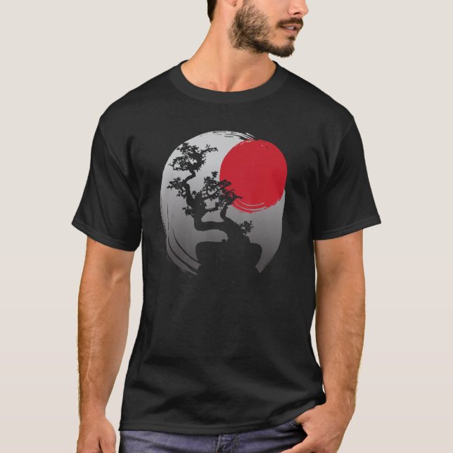 T-shirt Japanese Spiritual Sunset Japan Zen Bonsai Tree (Devant)