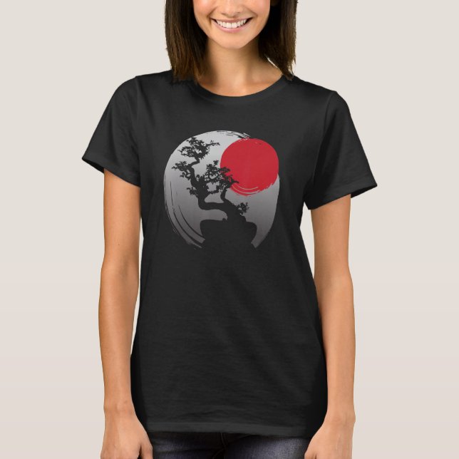 T-shirt Japanese Spiritual Sunset Japan Zen Bonsai Tree (Devant)