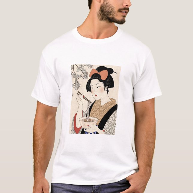 T-shirt Japanese Ukiyoe Style Kimono Modern Girl (Devant)