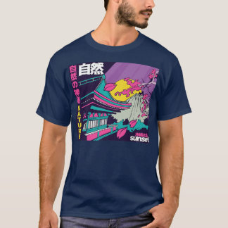 T-shirt Japanese Vaporwave Mount Fuji Sakura Cherry Blosso
