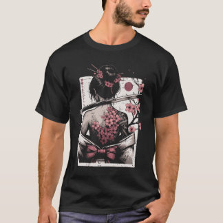 T-shirt Japanese Woman Cherry Blossomattoo Art Geisha Wome