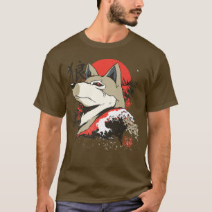 T-shirt Japon Anime Wolf Asiatique Culture Style Rouge Ris