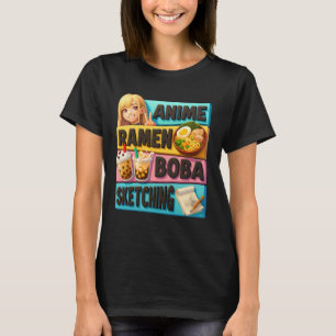 T-shirt Japon Kawaii Anime Ramen Boba Croquis Japonais C