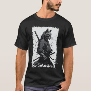 T-shirt Japon Samurai Chat Twin Katanas Art Japonais Ukiyo