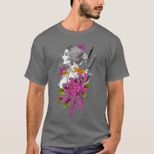 T-shirt Japon Samurai Geisha Sakura Blossom Cherry Scène