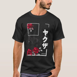 T-shirt Japonais Aesthétique Crâne Rose Japon Goth Gothiqu